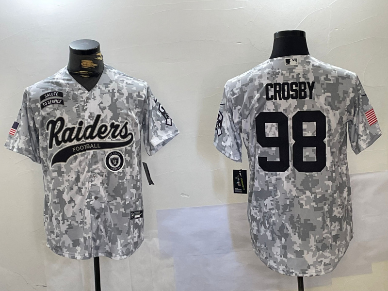 Men's Las Vegas Raiders #98 Maxx Crosby 2024 Arctic Camo Salute To Service Stitched Baseball Jersey 3
