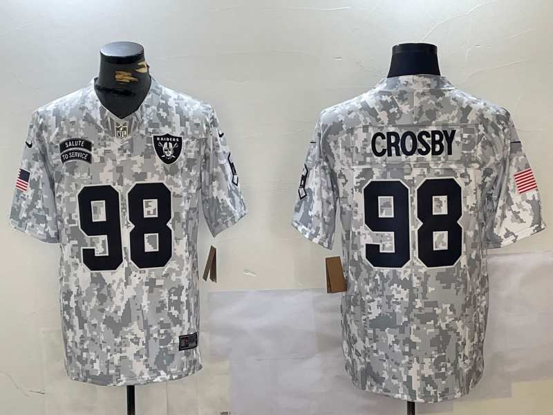 Men's Las Vegas Raiders #98 Maxx Crosby 2024 F.U.S.E Arctic Camo Salute To Service Limited Stitched Football Jersey Men's Las Vegas Raiders #98 Maxx Crosby 2024 F.U.S.E Arctic Camo Salute To Service Limited Stitched Football Jersey