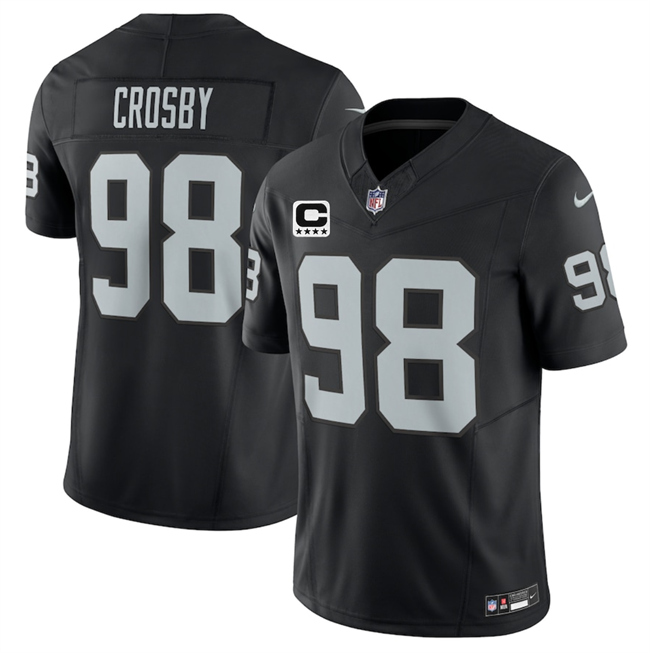 Men's Las Vegas Raiders #98 Maxx Crosby Black 2025 F.U.S.E. With 4-Star C Patch Vapor Untouchable Limited Stitched Football Jersey Men's Las Vegas Raiders #98 Maxx Crosby Black 2025 F.U.S.E. With 4-Star C Patch Vapor Untouchable Limited Stitched Football Jersey