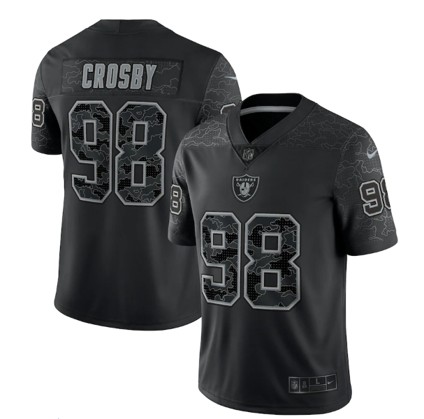 Men's Las Vegas Raiders #98 Maxx Crosby Black Reflective Limited Stitched Football Jersey Men's Las Vegas Raiders #98 Maxx Crosby Black Reflective Limited Stitched Football Jersey