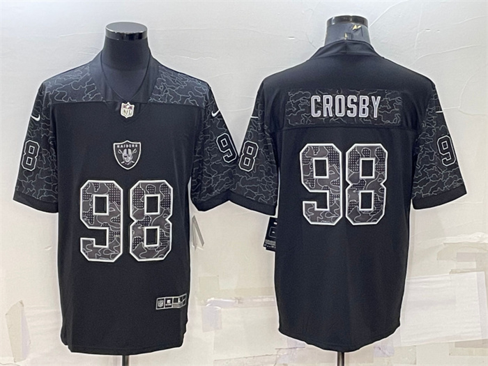 Men's Las Vegas Raiders #98 Maxx Crosby Black Reflective Limited Stitched Football Jersey Men's Las Vegas Raiders #98 Maxx Crosby Black Reflective Limited Stitched Football Jersey