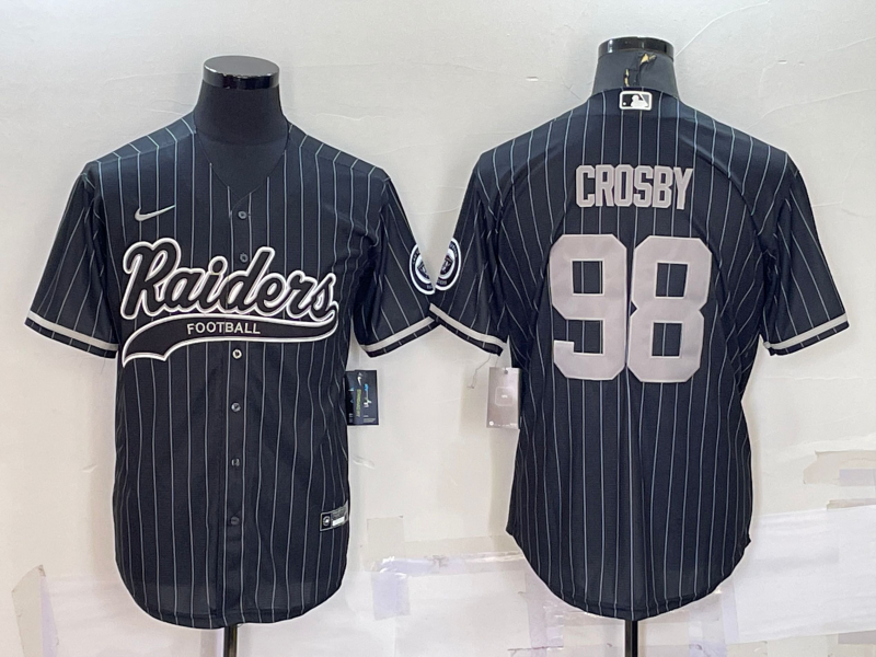 Men's Las Vegas Raiders #98 Maxx Crosby Black With Patch Cool Base Stitched Baseball Jersey Men's Las Vegas Raiders #98 Maxx Crosby Black With Patch Cool Base Stitched Baseball Jersey
