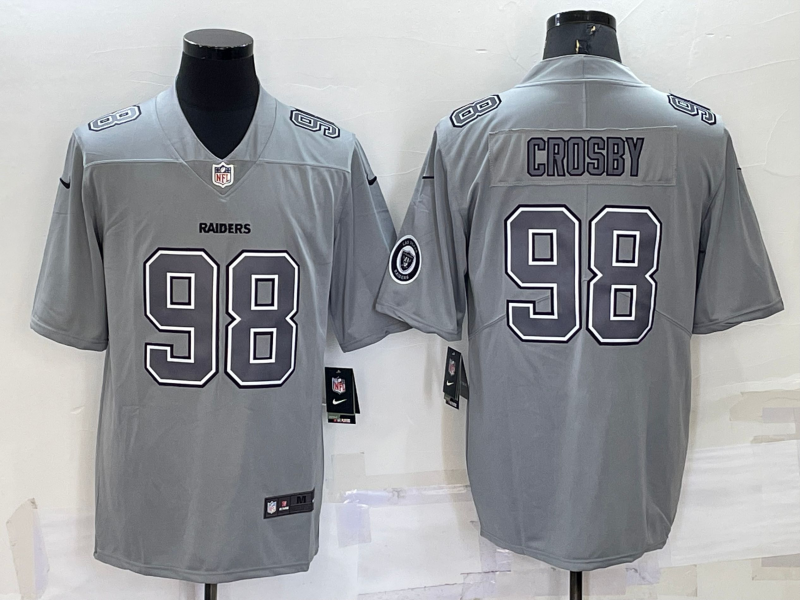 Men's Las Vegas Raiders #98 Maxx Crosby Grey Atmosphere Fashion Stitched Jersey Men's Las Vegas Raiders #98 Maxx Crosby Grey Atmosphere Fashion Stitched Jersey