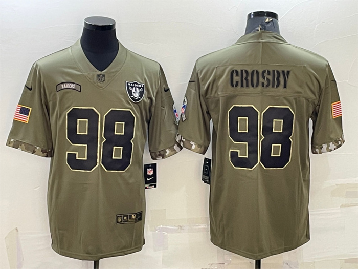 Men's Las Vegas Raiders #98 Maxx Crosby Olive 2022 Salute To Service Limited Stitched Jersey Men's Las Vegas Raiders #98 Maxx Crosby Olive 2022 Salute To Service Limited Stitched Jersey