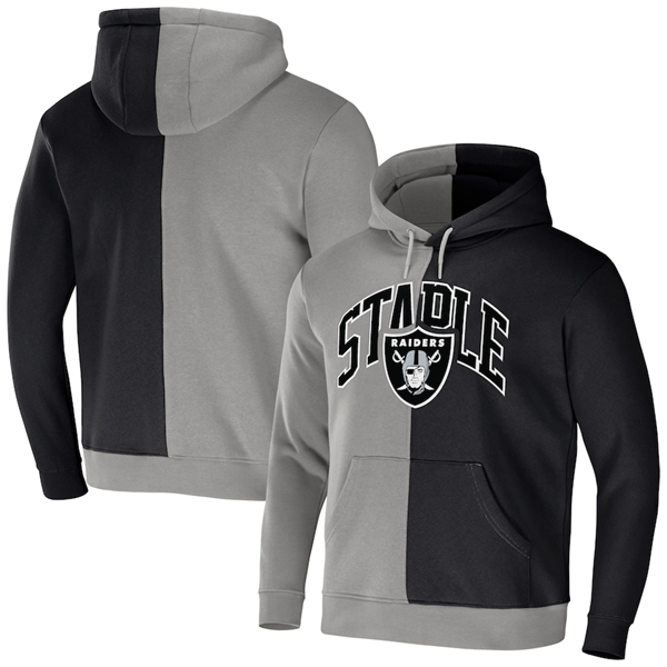 Men's Las Vegas Raiders Black Grey Split Logo Pullover Hoodie Men's Las Vegas Raiders Black Grey Split Logo Pullover Hoodie