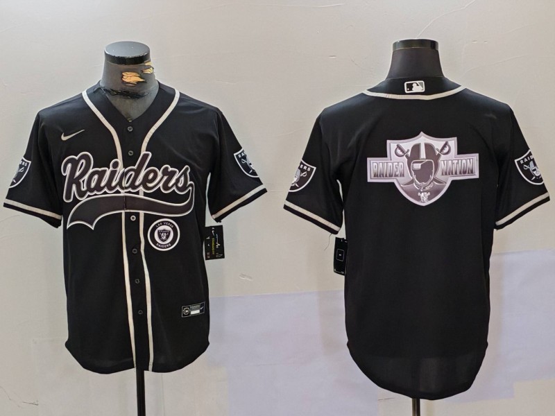 Men's Las Vegas Raiders Black Team Big Logo With Patch Cool Base Stitched Baseball Jersey 001