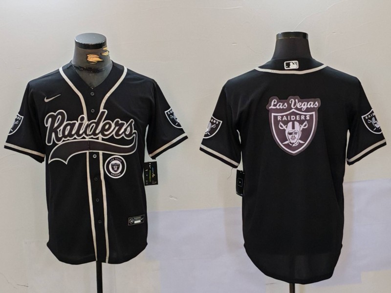 Men's Las Vegas Raiders Black Team Big Logo With Patch Cool Base Stitched Baseball Jersey 5