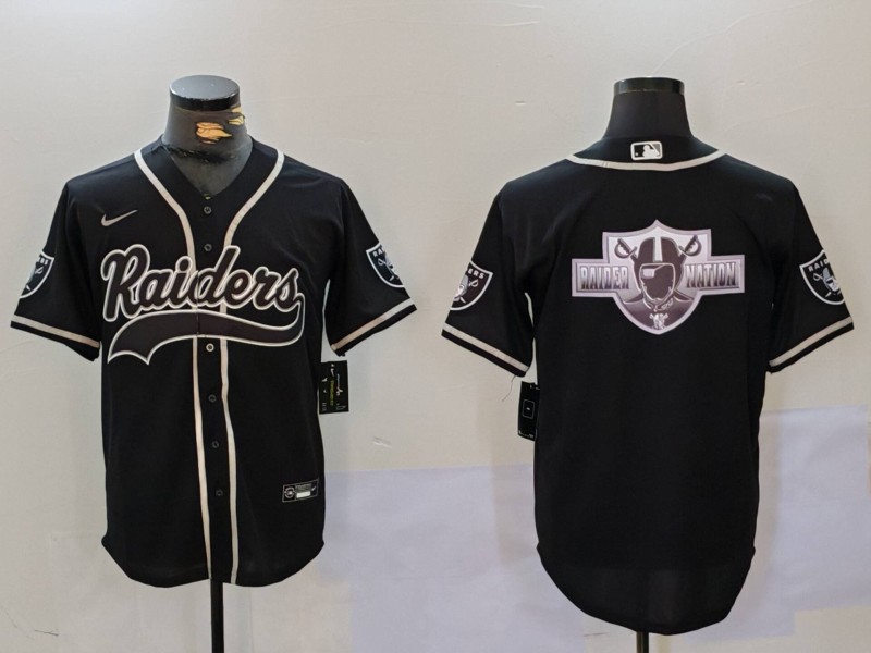 Men's Las Vegas Raiders Black Team Big Logo With Patch Cool Base Stitched Baseball Jersey 6