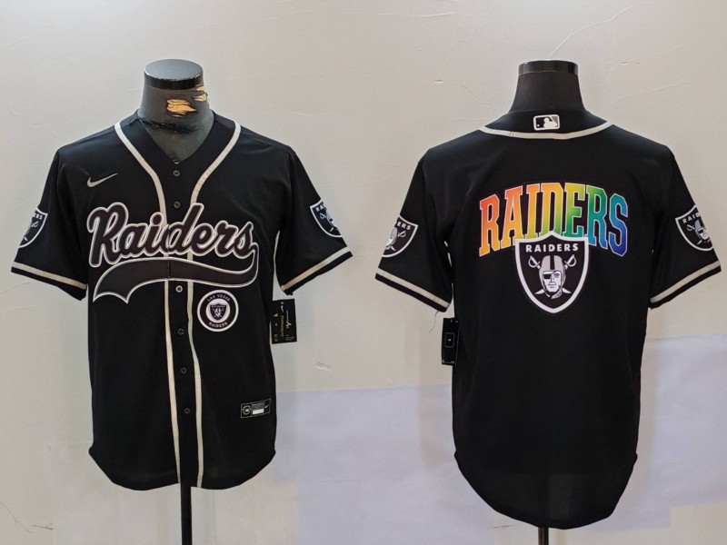 Men's Las Vegas Raiders Black Team Big Logo With Patch Cool Base Stitched Baseball Jersey 7