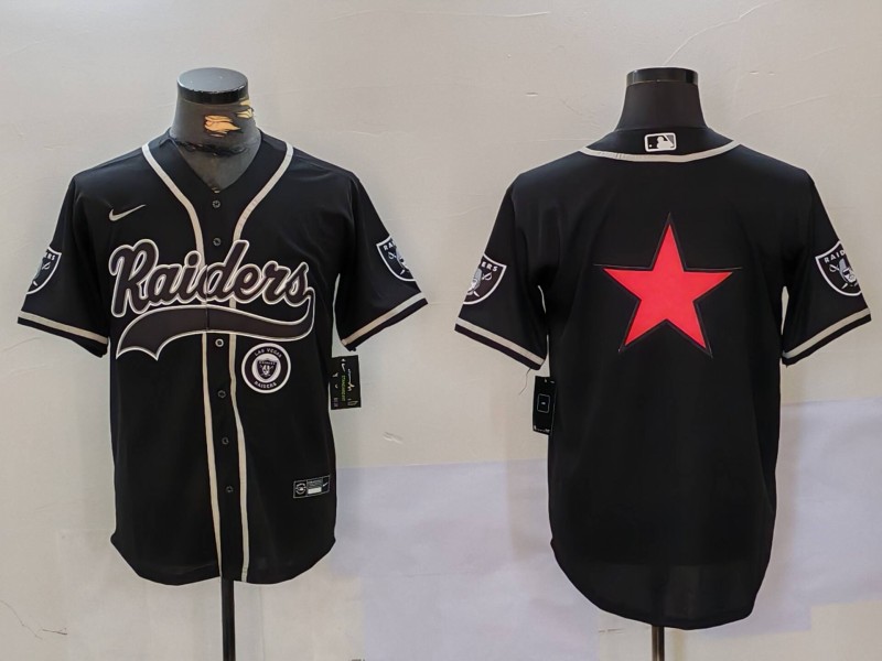 Men's Las Vegas Raiders Black Team Big Logo With Patch Cool Base Stitched Baseball Jersey 8