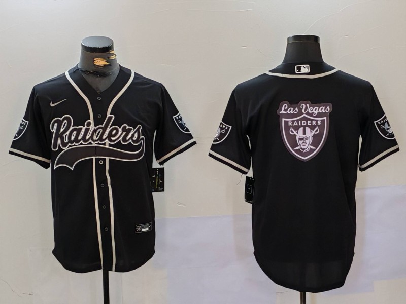 Men's Las Vegas Raiders Black Team Big Logo With Patch Cool Base Stitched Baseball Jersey 9