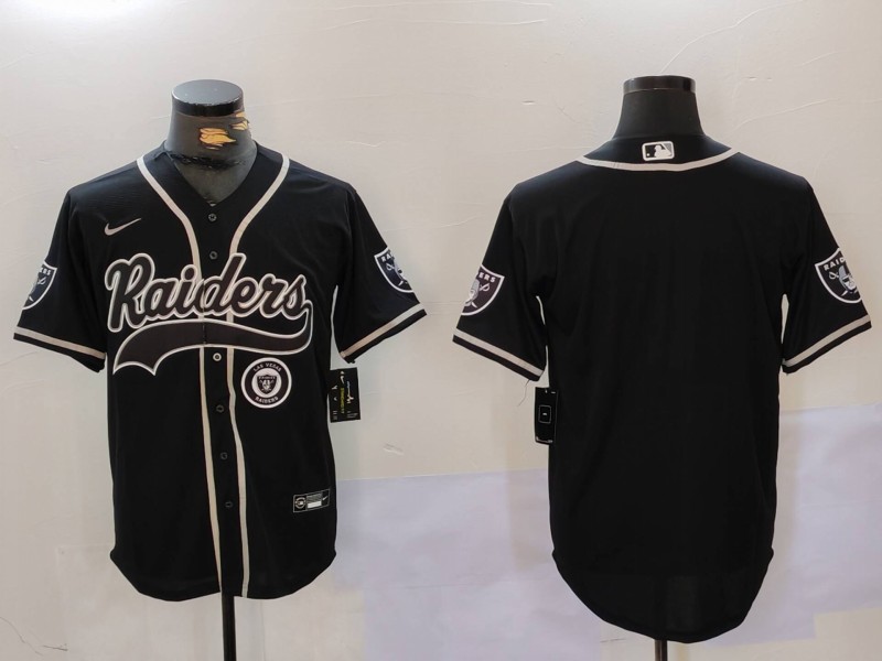 Men's Las Vegas Raiders Black Team Blank Patch Cool Base Stitched Baseball Jersey 001
