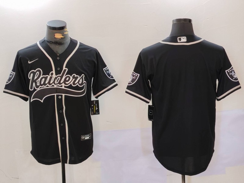 Men's Las Vegas Raiders Black Team Blank Patch Cool Base Stitched Baseball Jersey 002