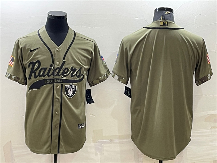 Men's Las Vegas Raiders Blank Olive Salute To Service Cool Base Stitched Baseball Jersey Men's Las Vegas Raiders Blank Olive Salute To Service Cool Base Stitched Baseball Jersey