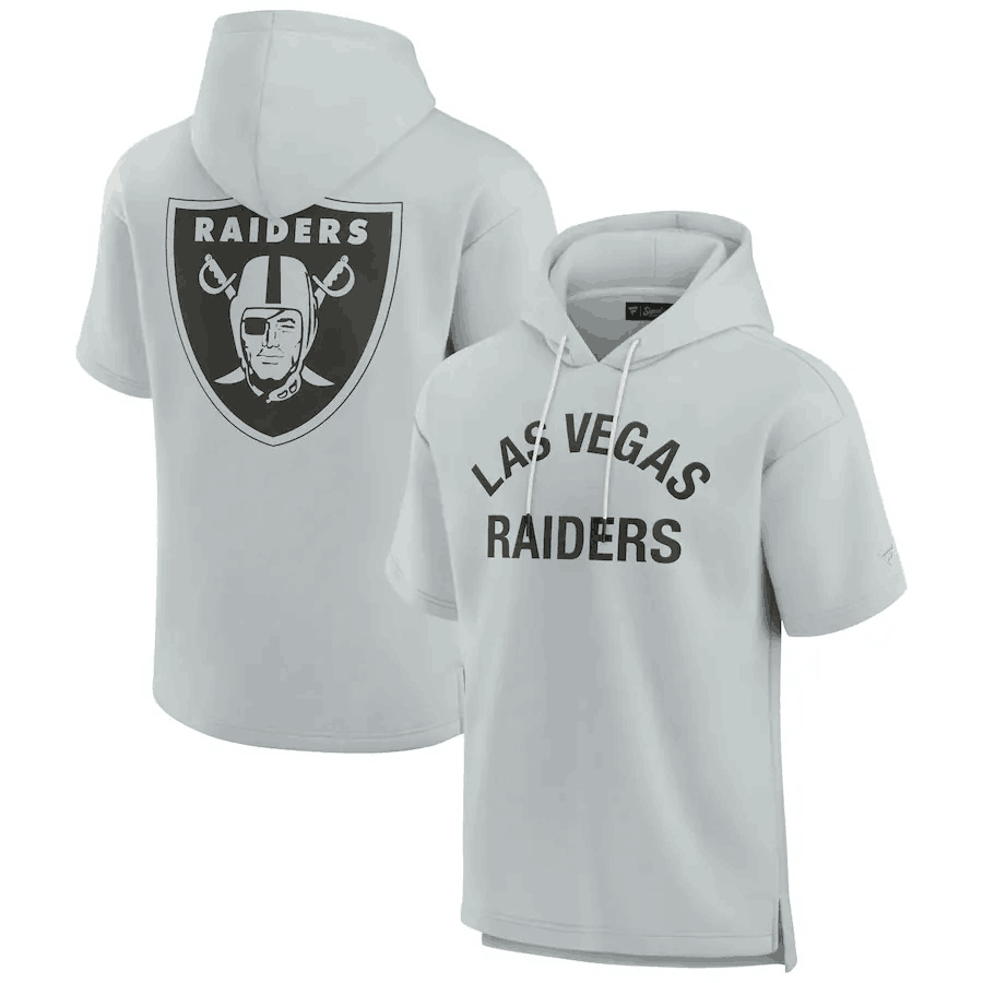 Men's Las Vegas Raiders Gray Super Soft Fleece Short Sleeve Hoodie Men's Las Vegas Raiders Gray Super Soft Fleece Short Sleeve Hoodie