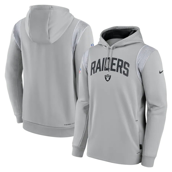 Men's Las Vegas Raiders Grey Sideline Stack Performance Pullover Hoodie 001 Men's Las Vegas Raiders Grey Sideline Stack Performance Pullover Hoodie 001