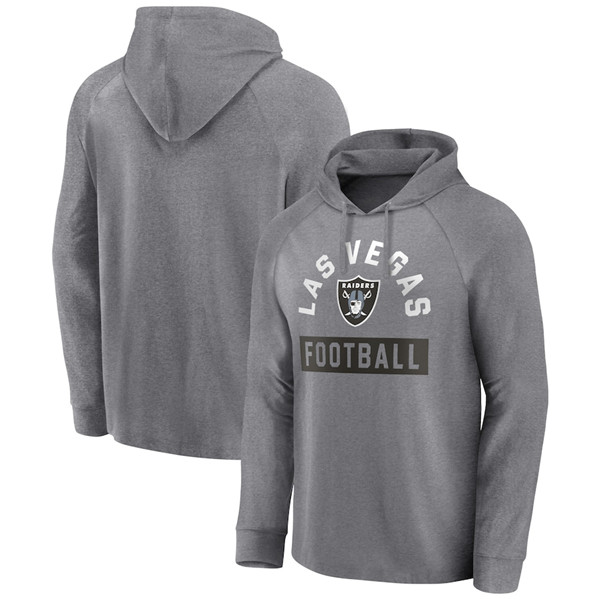 Men's Las Vegas Raiders Heathered Gray No Time Off Raglan Pullover Hoodie Men's Las Vegas Raiders Heathered Gray No Time Off Raglan Pullover Hoodie