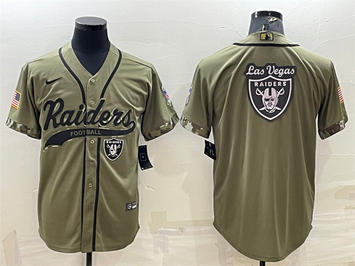 Men's Las Vegas Raiders Olive Salute To Service Team Big Logo Cool Base Stitched Baseball Jersey Men's Las Vegas Raiders Olive Salute To Service Team Big Logo Cool Base Stitched Baseball Jersey