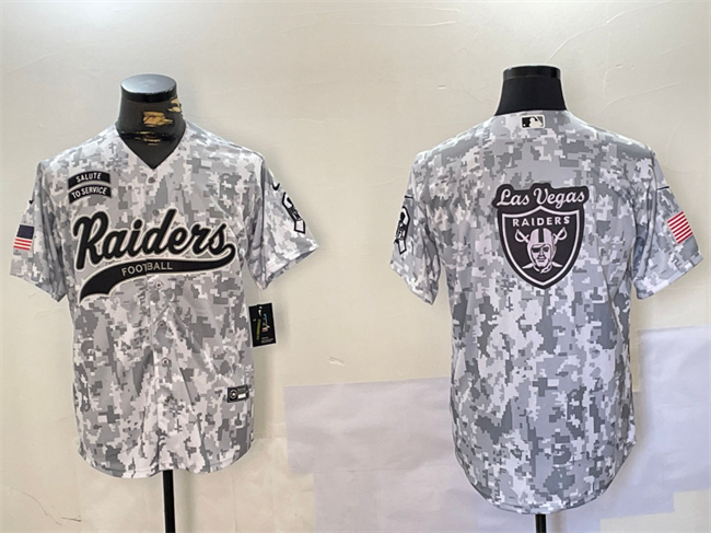 Men's Las Vegas Raiders Team Big Logo 2024 Arctic Camo Salute To Service Stitched Baseball Jersey 2