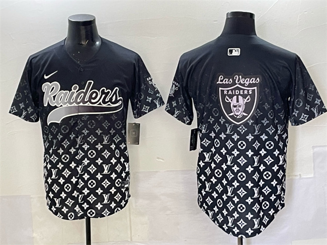 Men's Las Vegas Raiders Team Big Logo Black Limited Stitched Baseball Jersey 2 Men's Las Vegas Raiders Team Big Logo Black Limited Stitched Baseball Jersey 2
