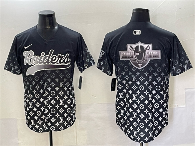 Men's Las Vegas Raiders Team Big Logo Black Limited Stitched Baseball Jersey Men's Las Vegas Raiders Team Big Logo Black Limited Stitched Baseball Jersey