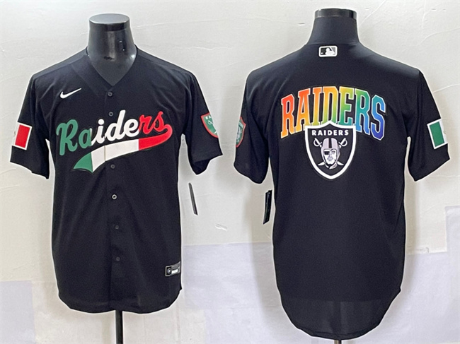 Men's Las Vegas Raiders Team Big Logo Black Mexico Cool Base Stitched Baseball Jersey 1 Men's Las Vegas Raiders Team Big Logo Black Mexico Cool Base Stitched Baseball Jersey 1