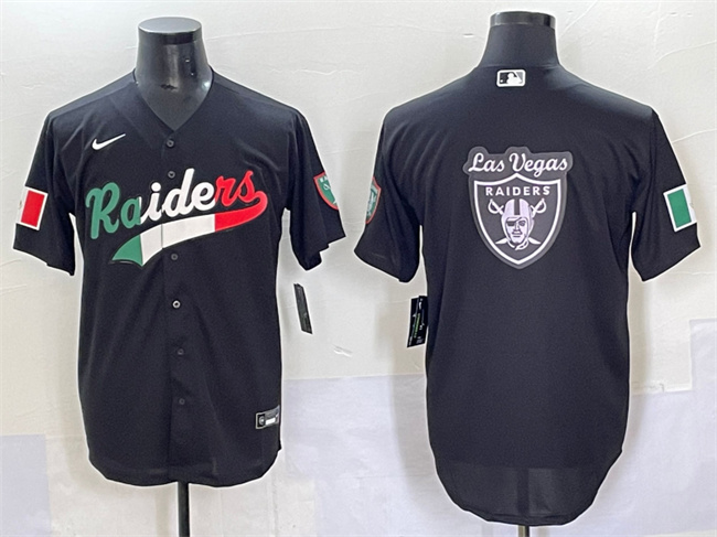 Men's Las Vegas Raiders Team Big Logo Black Mexico Cool Base Stitched Baseball Jersey 2 Men's Las Vegas Raiders Team Big Logo Black Mexico Cool Base Stitched Baseball Jersey 2