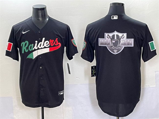Men's Las Vegas Raiders Team Big Logo Black Mexico Cool Base Stitched Baseball Jersey Men's Las Vegas Raiders Team Big Logo Black Mexico Cool Base Stitched Baseball Jersey