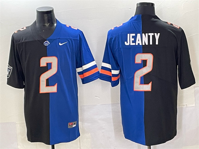 Men's Las Vegas Raiders X Broncos #2 Ashton Jeanty Black Blue Split Limited Stitched Football Jersey Men's Las Vegas Raiders X Broncos #2 Ashton Jeanty Black Blue Split Limited Stitched Football Jersey