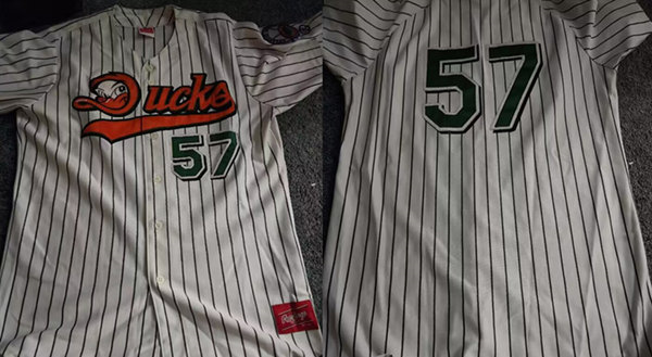 Men's Long Island Ducks #57 White Stitched Baseball Jersey Men's Long Island Ducks #57 White Stitched Baseball Jersey