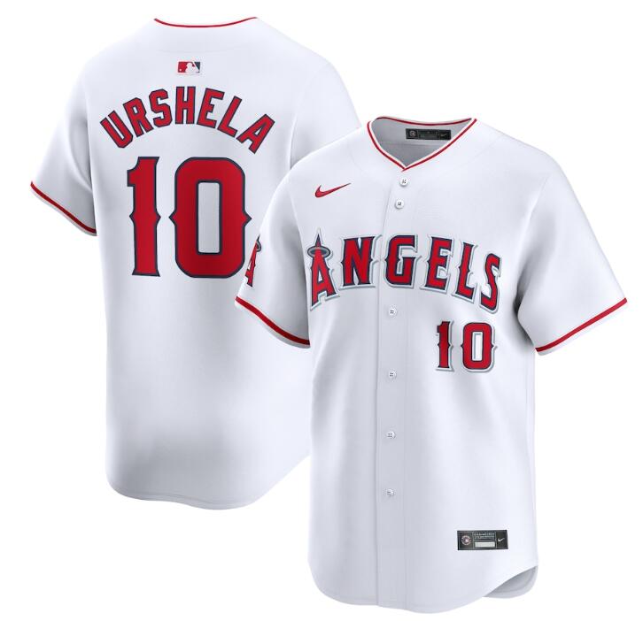 Men's Los Angeles Angels #10 Gio Urshela White Home Limited Stitched Baseball Jersey Men's Los Angeles Angels #10 Gio Urshela White Home Limited Stitched Baseball Jersey