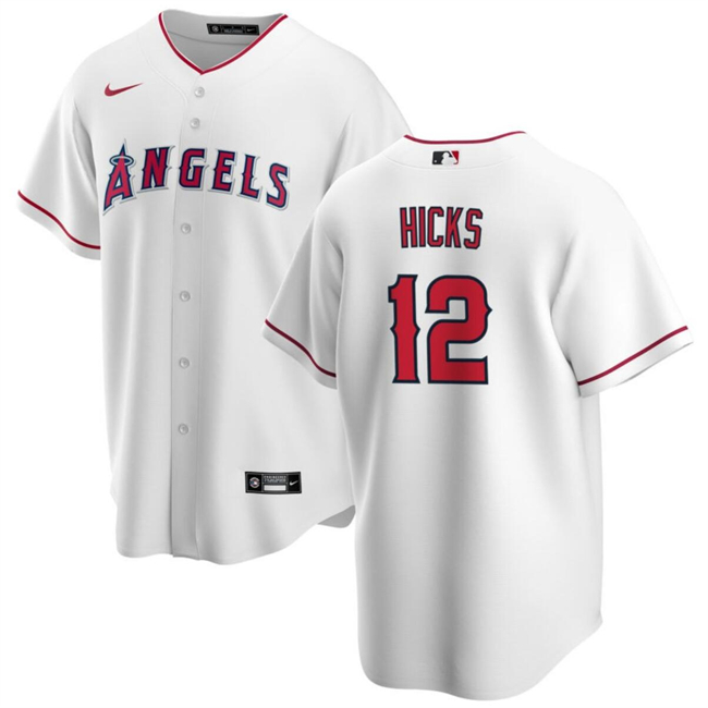Men's Los Angeles Angels #12 Aaron Hicks White Cool Base Stitched Jersey Men's Los Angeles Angels #12 Aaron Hicks White Cool Base Stitched Jersey