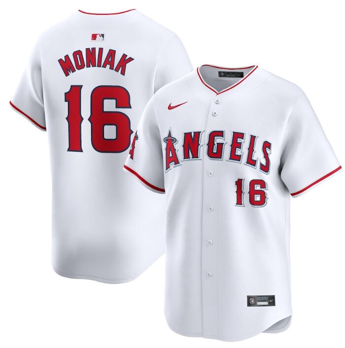Men's Los Angeles Angels #16 Mickey Moniak White Home Limited Stitched Baseball Jersey Men's Los Angeles Angels #16 Mickey Moniak White Home Limited Stitched Baseball Jersey