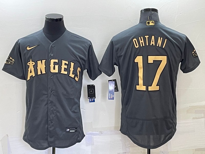 Men's Los Angeles Angels #17 Shohei Ohtani 2022 All-Star Charcoal Flex Base Stitched Jersey Men's Los Angeles Angels #17 Shohei Ohtani 2022 All-Star Charcoal Flex Base Stitched Jersey