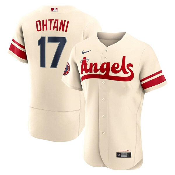 Men's Los Angeles Angels #17 Shohei Ohtani 2022 Cream City Connect Flex Base Stitched Jersey Men's Los Angeles Angels #17 Shohei Ohtani 2022 Cream City Connect Flex Base Stitched Jersey