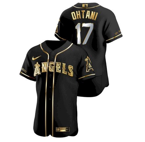Men's Los Angeles Angels #17 Shohei Ohtani Black Gold Stitched MLB Flex Base Nike Jersey Men's Los Angeles Angels #17 Shohei Ohtani Black Gold Stitched MLB Flex Base Nike Jersey