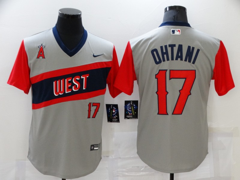 Men's Los Angeles Angels #17 Shohei Ohtani Grey 2021 Little League Classic Stitched Nike Jersey Men's Los Angeles Angels #17 Shohei Ohtani Grey 2021 Little League Classic Stitched Nike Jersey