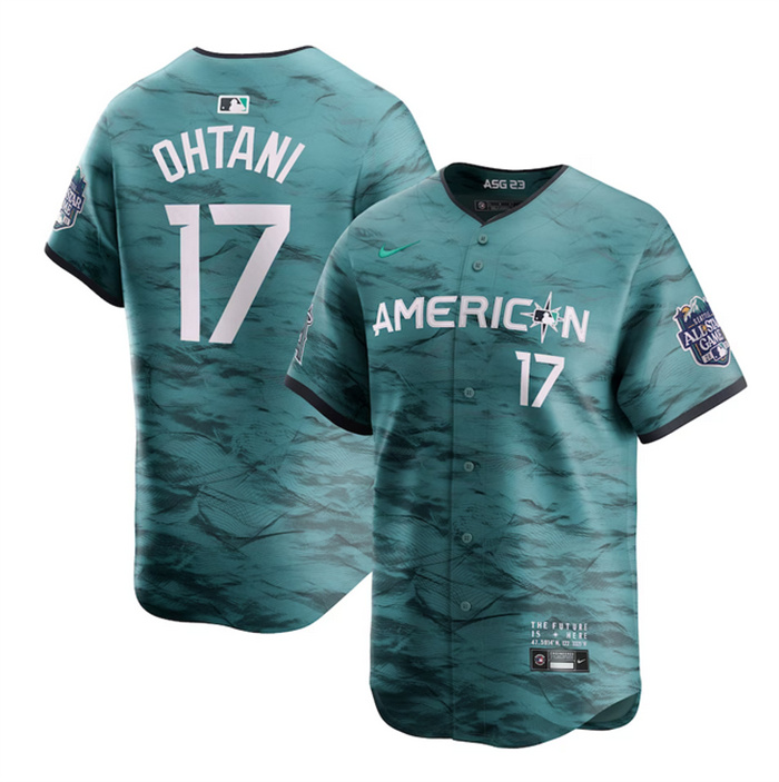 Men's Los Angeles Angels #17 Shohei Ohtani Teal 2023 All-Star Cool Base Stitched Jersey Men's Los Angeles Angels #17 Shohei Ohtani Teal 2023 All-Star Cool Base Stitched Jersey