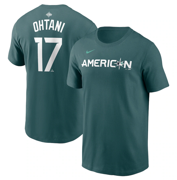 Men's Los Angeles Angels #17 Shohei Ohtani Teal 2023 All-Star Name & Number T-Shirt Men's Los Angeles Angels #17 Shohei Ohtani Teal 2023 All-Star Name & Number T-Shirt