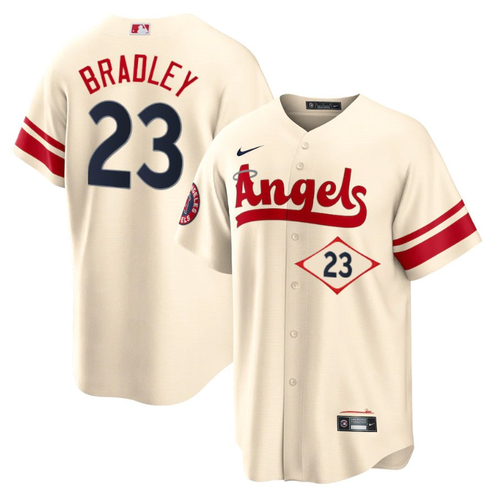 Men's Los Angeles Angels #23 Archie Bradley 2022 Cream City Connect Cool Base Stitched Jerseys Men's Los Angeles Angels #23 Archie Bradley 2022 Cream City Connect Cool Base Stitched Jerseys