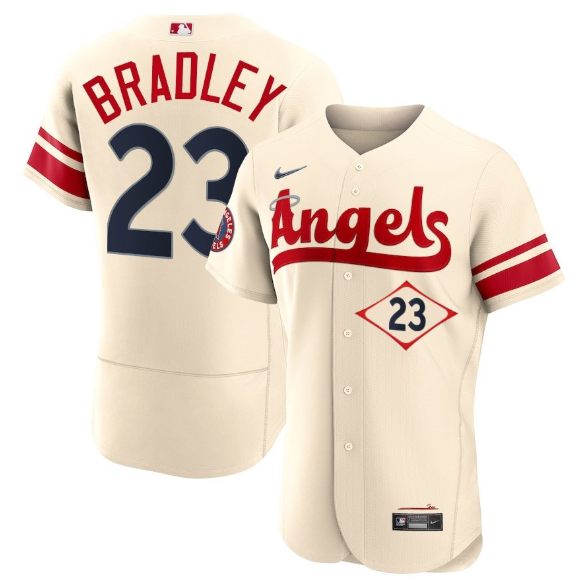 Men's Los Angeles Angels #23 Archie Bradley 2022 Cream City Connect Flex Base Stitched Jersey Men's Los Angeles Angels #23 Archie Bradley 2022 Cream City Connect Flex Base Stitched Jersey
