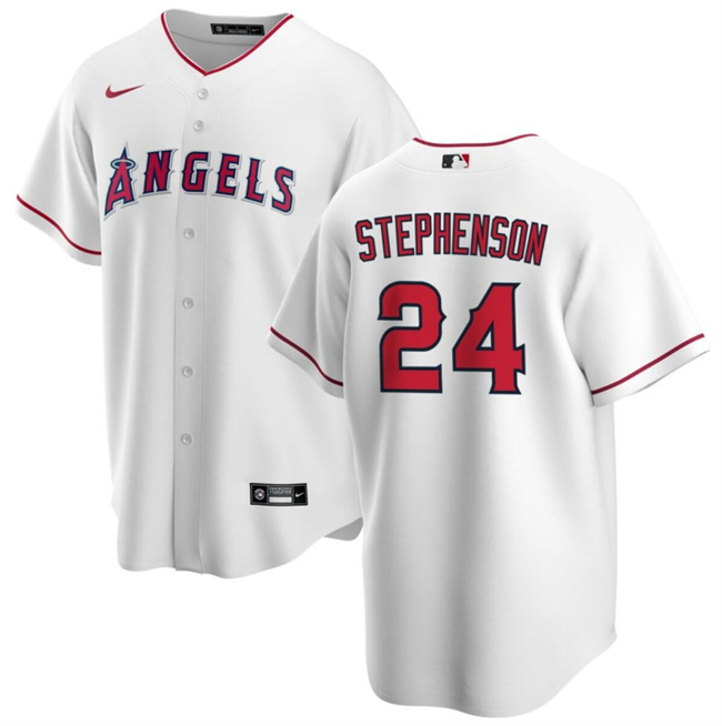 Men's Los Angeles Angels #24 Robert Stephenson White Cool Base Stitched Baseball Jersey Men's Los Angeles Angels #24 Robert Stephenson White Cool Base Stitched Baseball Jersey