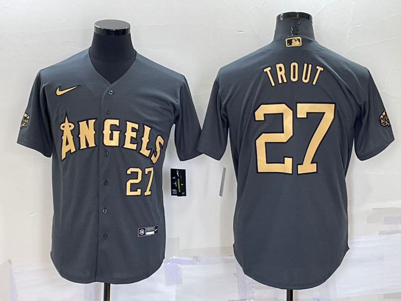 Men's Los Angeles Angels #27 Mike Trout 2022 All-Star Charcoal Cool Base Stitched Jersey