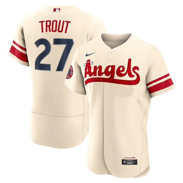 Men's Los Angeles Angels #27 Mike Trout 2022 Cream City Connect Flex Base Stitched Jersey Men's Los Angeles Angels #27 Mike Trout 2022 Cream City Connect Flex Base Stitched Jersey