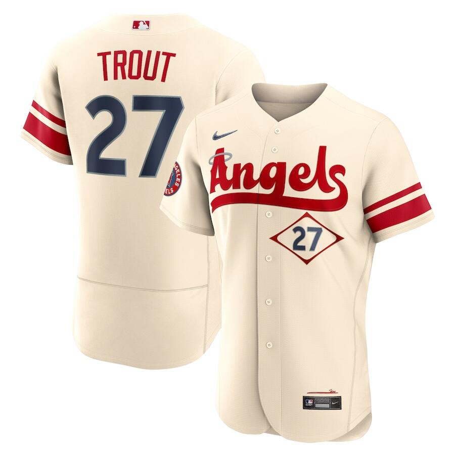 Men's Los Angeles Angels #27 Mike Trout 2022 Cream City Connect Flex Base Stitched Jersey Men's Los Angeles Angels #27 Mike Trout 2022 Cream City Connect Flex Base Stitched Jersey