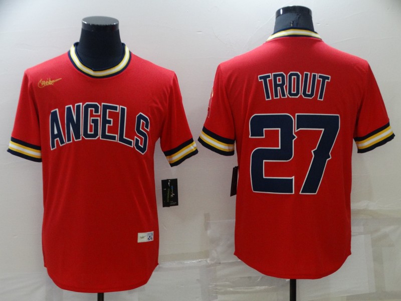 Men's Los Angeles Angels #27 Mike Trout Red Cool Base Stitched Jersey Men's Los Angeles Angels #27 Mike Trout Red Cool Base Stitched Jersey