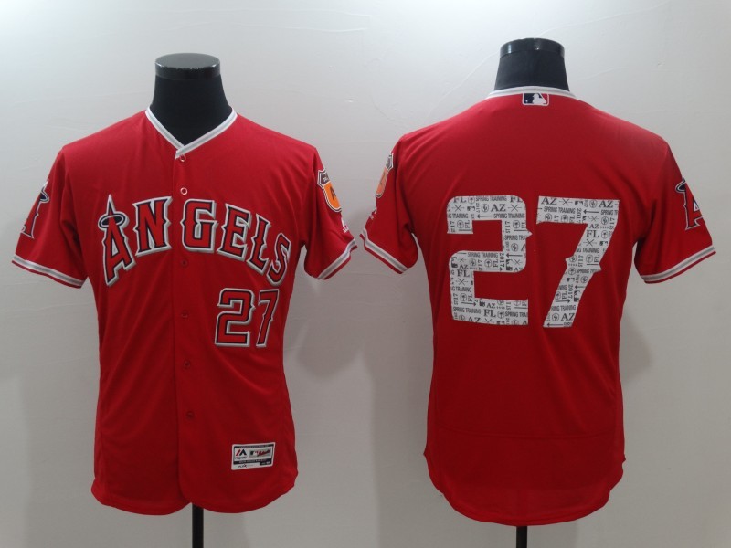 Men's Los Angeles Angels #27 Mike Trout Red Flex Base Stitched Baseball Jersey Men's Los Angeles Angels #27 Mike Trout Red Flex Base Stitched Baseball Jersey