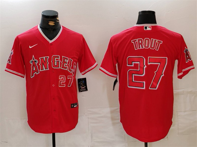 Men's Los Angeles Angels #27 Mike Trout Red Stitched Baseball Jersey Men's Los Angeles Angels #27 Mike Trout Red Stitched Baseball Jersey