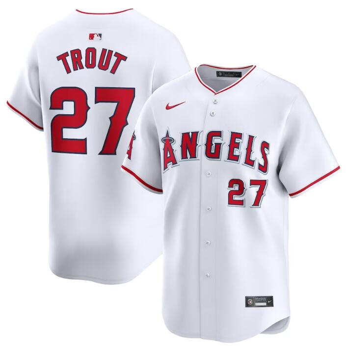 Men's Los Angeles Angels #27 Mike Trout White Home Limited Stitched Baseball Jersey Men's Los Angeles Angels #27 Mike Trout White Home Limited Stitched Baseball Jersey