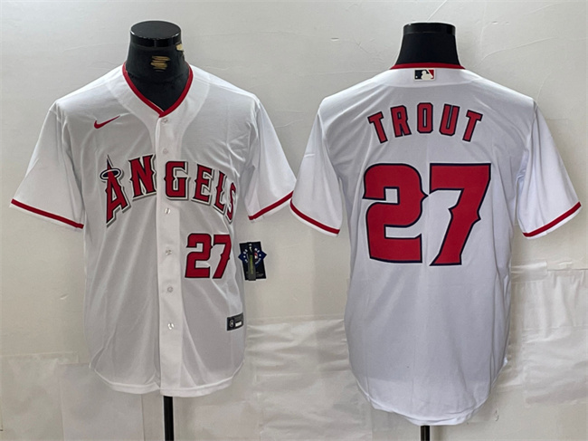 Men's Los Angeles Angels #27 Mike Trout White Stitched Baseball Jersey Men's Los Angeles Angels #27 Mike Trout White Stitched Baseball Jersey